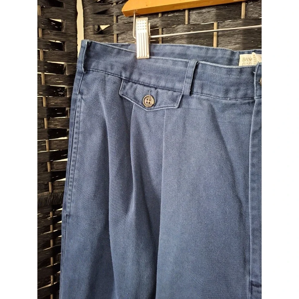 Vintage Banana Republic Safari Travel Pants Mens 38x32 Pleated Navy Blue 90s Y2K